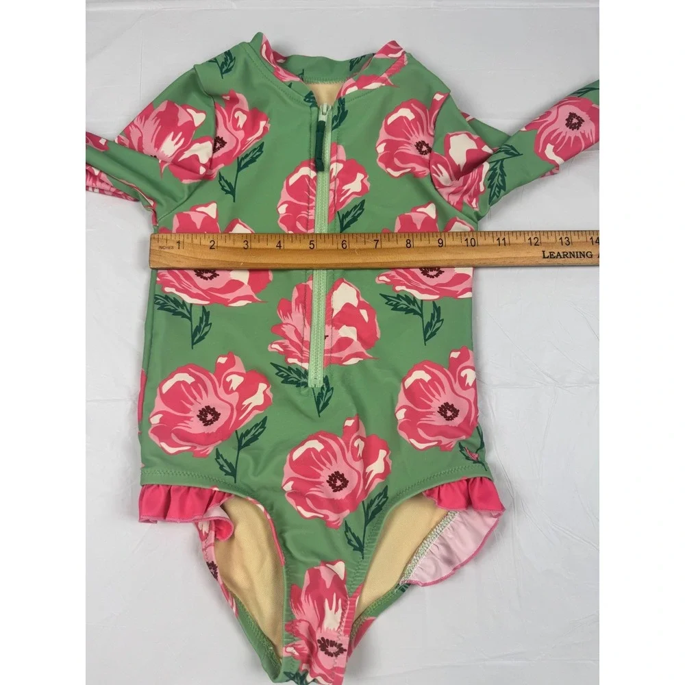 Pink Chicken Girls Green Pink Floral Long Sleeve Rash Guard Swimsuit Size‎ 6Y